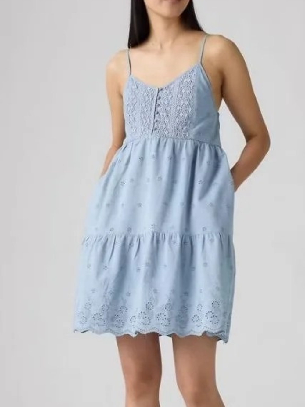 Levis Blue Eyelet Tiered Sundress